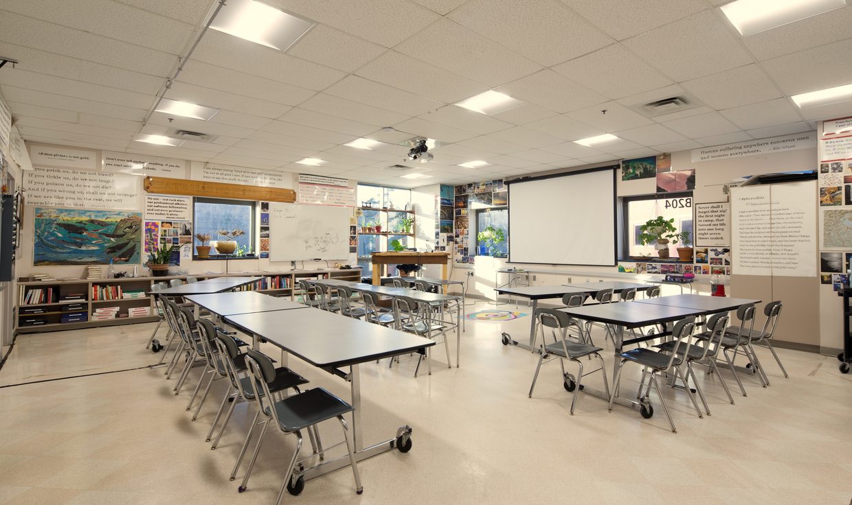 Classroom B204 at Spaulding High School after its LED retrofit, Rochester, NH